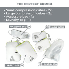 Compression Packing Cubes for Travel (6 Piece, White & Green)