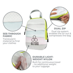 Compression Packing Cubes for Travel (3 Piece, White & Green)